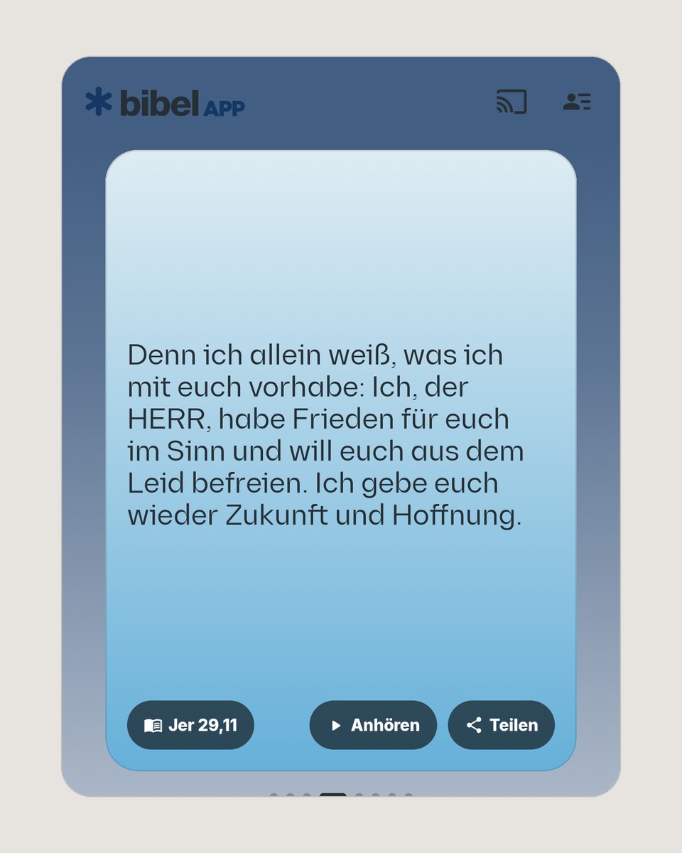 The ProtoBible prototype's Home: a frosted verse-of-the-day card, Jeremiah 29:11, on a blue page tinted from the card.