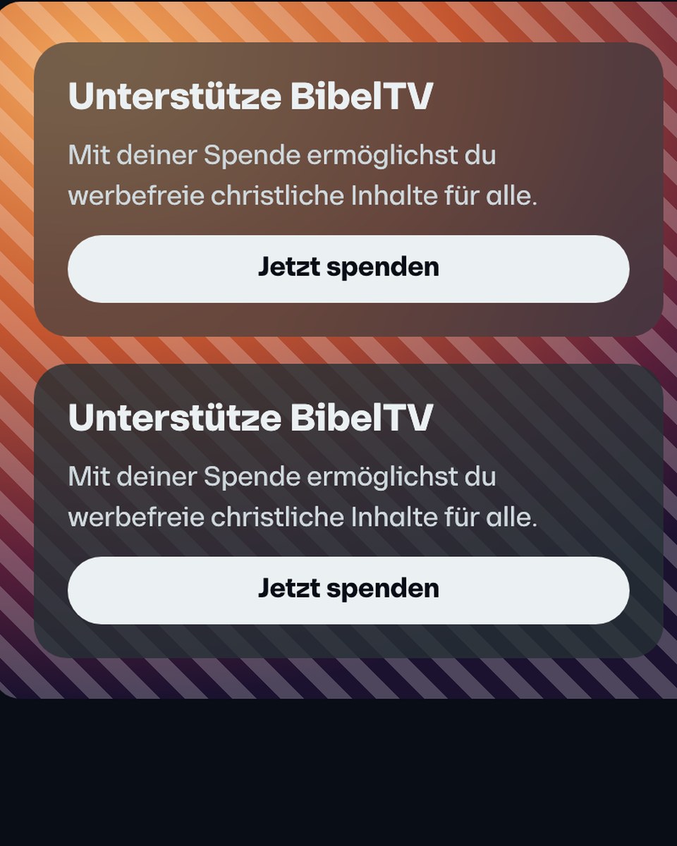 Two donation cards in Storybook, rendered from the design system's tokens on a dark surface.